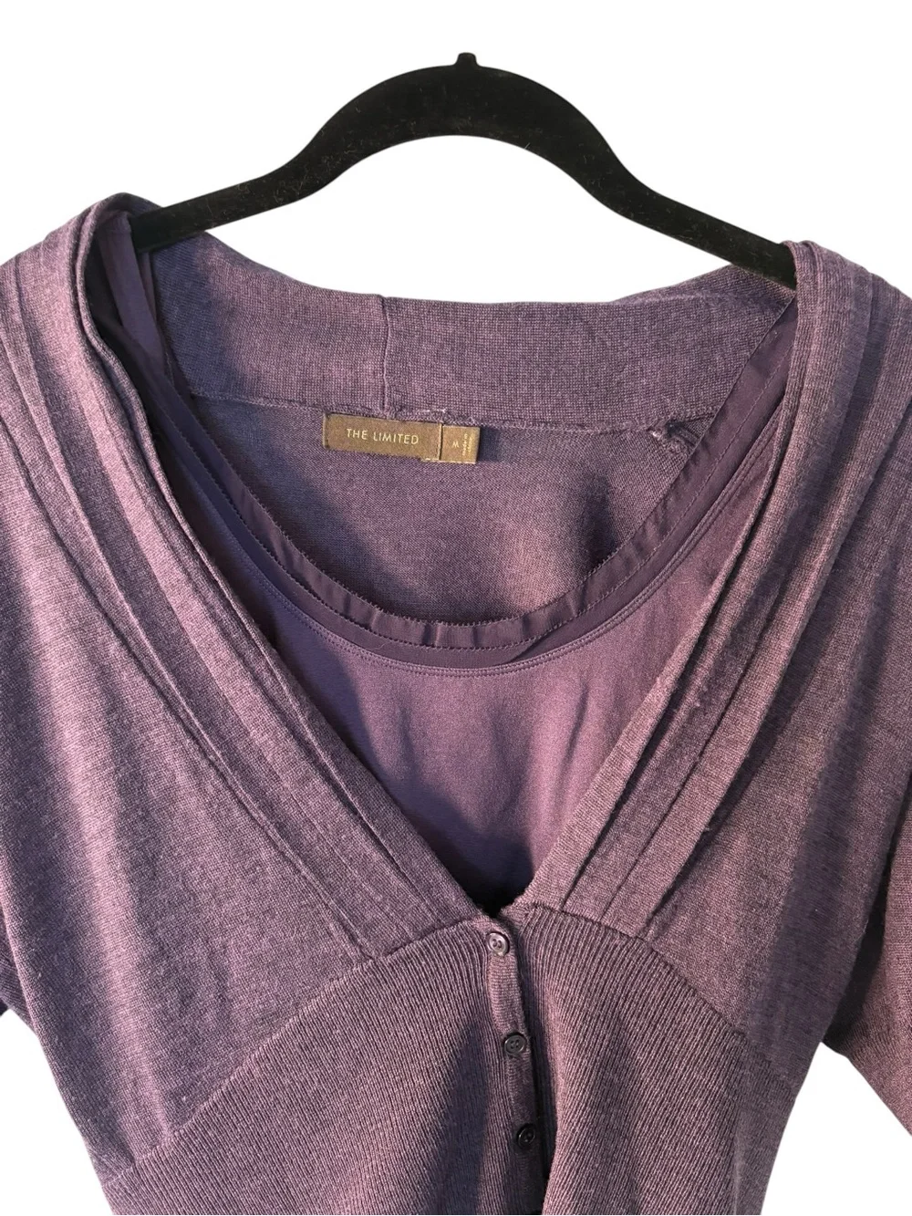 The Limited Mauve Purple Layered V-Neck Button Front Sweater - Picture 4 of 7